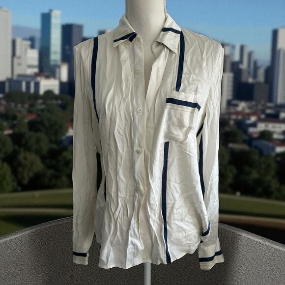 FRAME Women's White Striped Long Sleeve Button Down Shirt Size Small - Picture 1 of 6